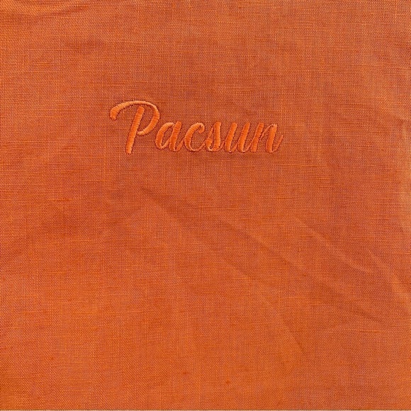 Pacsun Orange Embroidered Logo Linen Blend Short Sleeve Button Camp Shirt Sz L - Picture 2 of 8